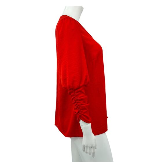 Cabi‎ Top Womens Small Aurora Blouse Vermilion Red Ruched Holiday Festive Office - Picture 3 of 8